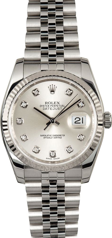 rolex datejust 36 silver diamond dial watch 116234|Rolex Datejust 116234 stainless steel.